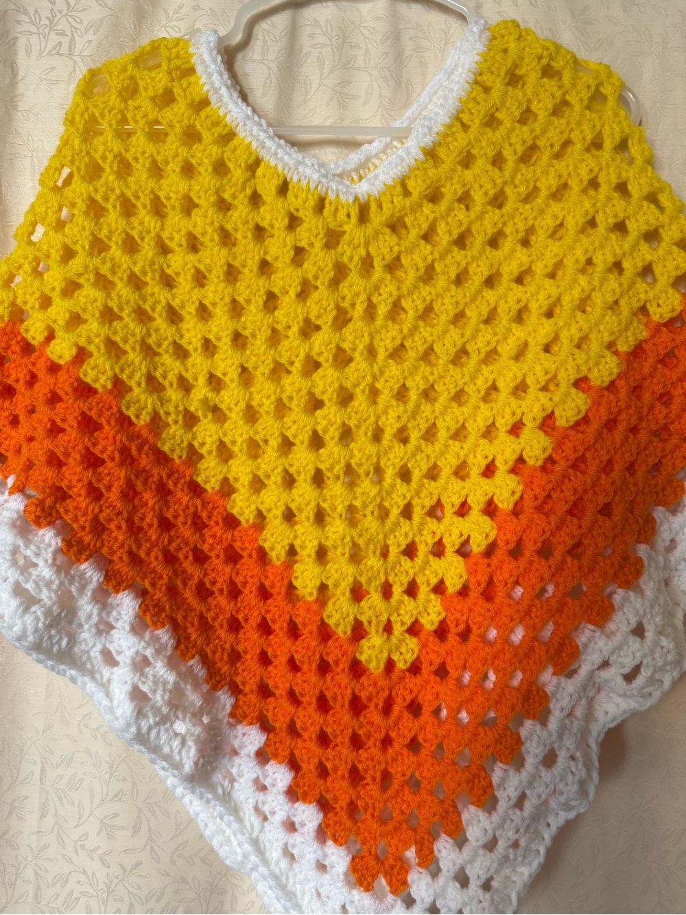 Halloween Crochet Poncho Sweater, Winter Wear, Women’s Medium Candy Corn Colors - Picture 3 of 6